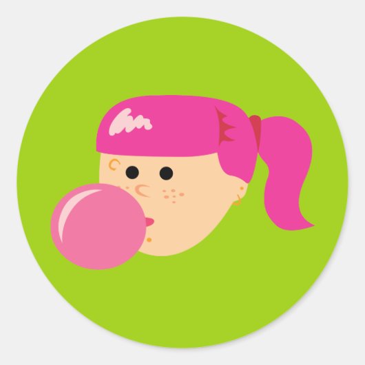 Roze Bubble Gum Meisje Ronde Sticker (Voorkant)