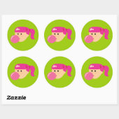 Roze Bubble Gum Meisje Ronde Sticker (Vel)