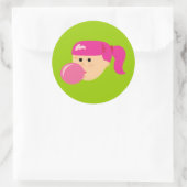 Roze Bubble Gum Meisje Ronde Sticker (Tas)