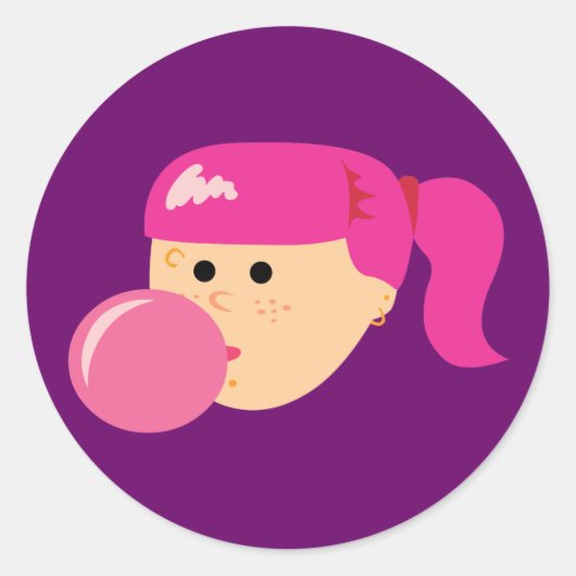Roze Bubble Gum Meisje Ronde Sticker (Voorkant)