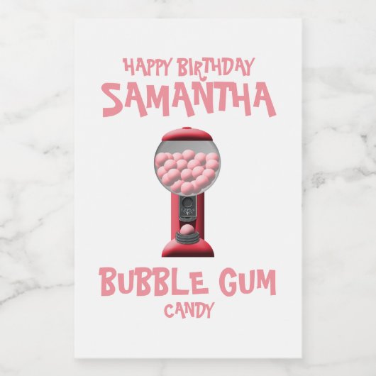Roze Bubble Gum Snoep Machine Voedselcontainer Etiket (Enkel label)