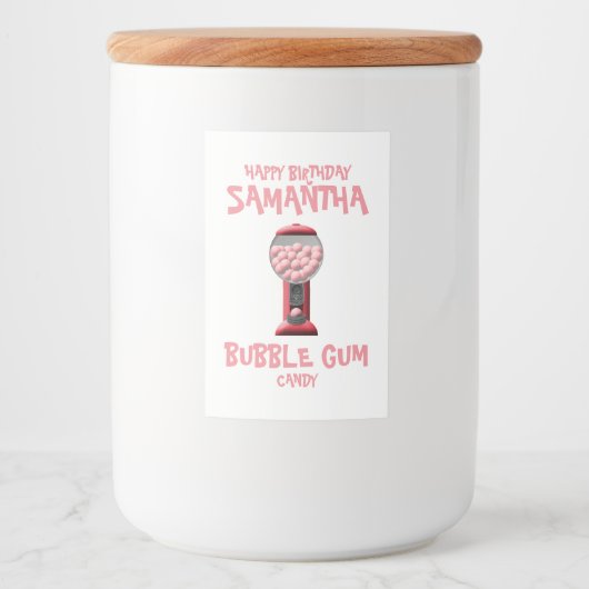 Roze Bubble Gum Snoep Machine Voedselcontainer Etiket (Voorkant)