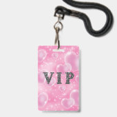 Roze Bubble Hearts Verjaardagsfeest VIP Pas Badge (Achterkant met lanyard)
