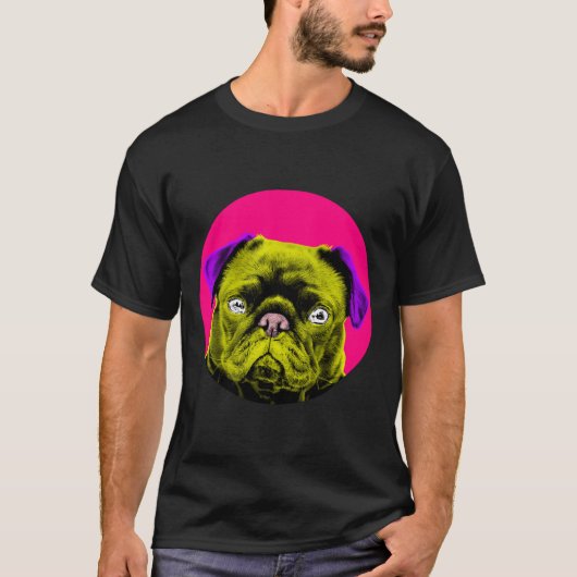 Roze Bubble Pug Pop Art 843 T-shirt (Voorkant)