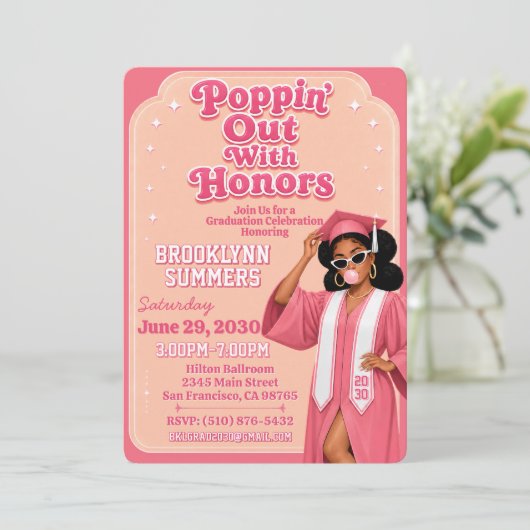 Roze Bubblegum Afro-Amerikaanse Eregraad Afgestude Kaart (Staand voorkant)