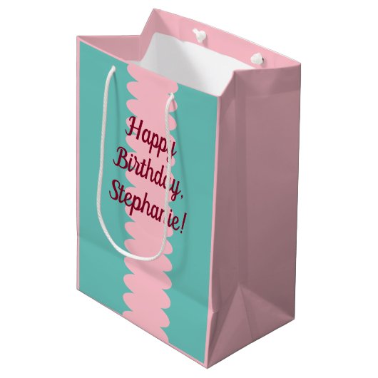 , roze bubblegum, blauwgroen, medium cadeauzakje (Voorkant Gekanteld)