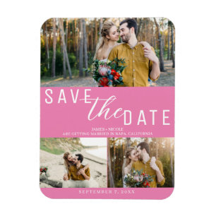 Roze Bubblegum Save the Date Trouw 3 foto's Magneet
