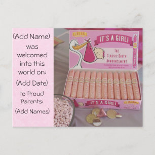 Roze Bubblegum Sigaar Baby Girl Aankondiging