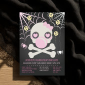 Roze Bubblegum Skellies Halloween Skeleton Party Kaart