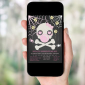 Roze Bubblegum Skellies Halloween Skeleton Party Kaart