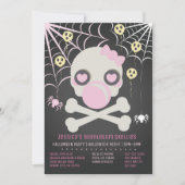 Roze Bubblegum Skellies Halloween Skeleton Party Kaart (Voorkant)