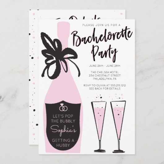 Roze Bubbly Bachelorette Weekend Party Route Kaart (Voorkant / Achterkant)