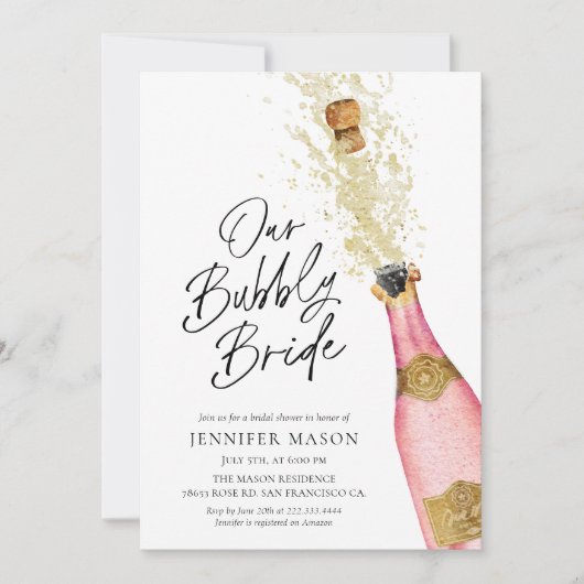 Roze Bubbly Champagne Vrijgezellenfeest Kaart (Voorkant)