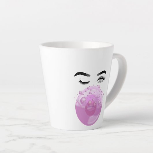 Roze bubeltandvlees dat door een Vrouw wordt gebla Latte Mok (Rechterhoek)