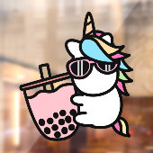 Roze bubelthee & unicorn raamsticker (Vel 2)