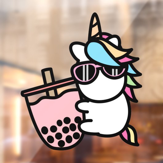 Roze bubelthee & unicorn raamsticker (Vel 2)