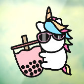 Roze bubelthee & unicorn raamsticker (Vel 3)