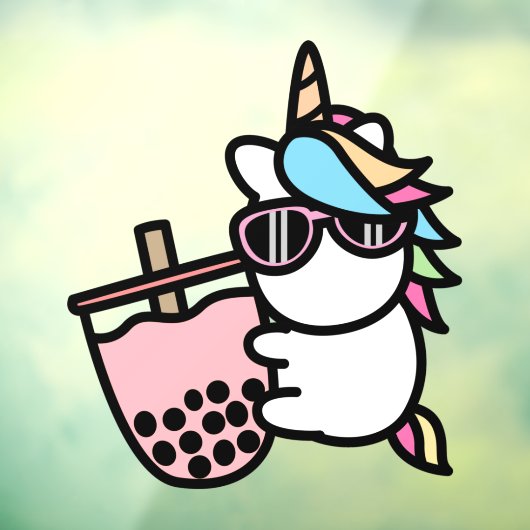 Roze bubelthee & unicorn raamsticker (Vel 3)