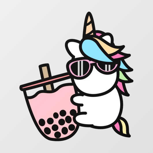 Roze bubelthee & unicorn raamsticker (Vel)