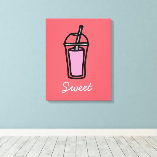 Roze bubelthee van melk canvas afdruk (Insitu (Houten vloer))