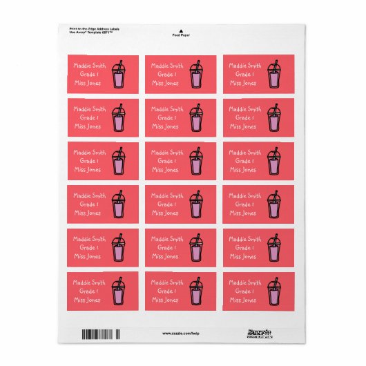 Roze bubelthee van melk etiket (Full Sheet)