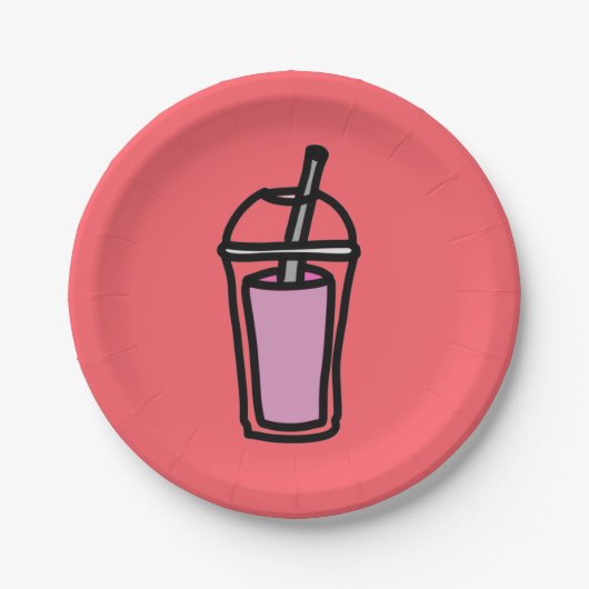 Roze bubelthee van melk papieren bordje (Voorkant)