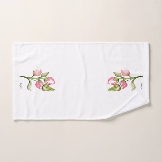 Roze Bud Floral Guest Towel Handdoek (Handdoek)