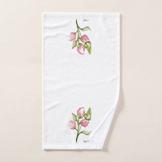 Roze Bud Floral Guest Towel Handdoek (Handdoek)