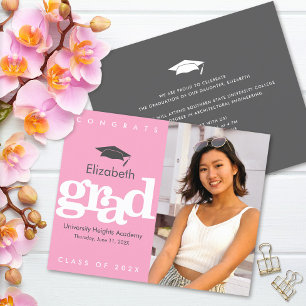 Roze Budget Foto Graduatie Cap Vette Uitnodiging