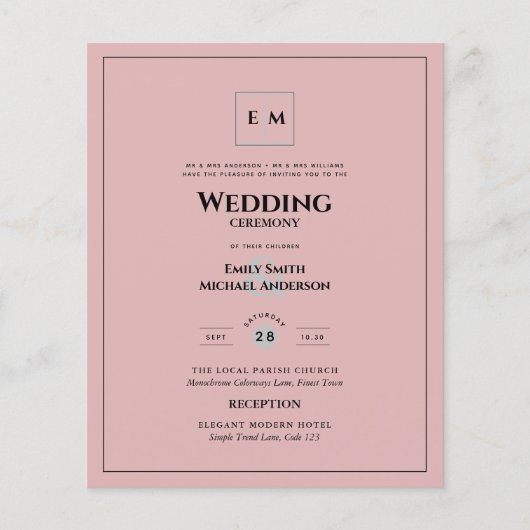 ROZE BUDGET Modern Elegant Classic Wedding Flyer (Voorkant)