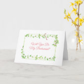 Roze Buds op Groene Ivy Bruiloft Bruidsmeisje Kaart (Gele Bloem)