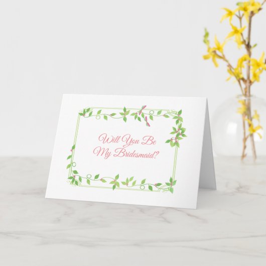 Roze Buds op Groene Ivy Bruiloft Bruidsmeisje Kaart (Gele Bloem)