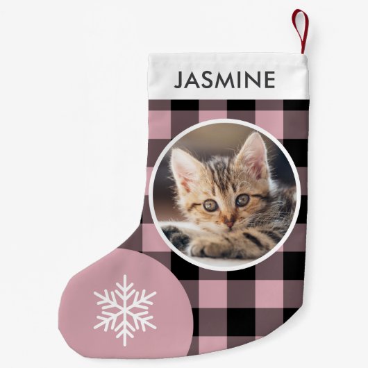 Roze Buffalo Geplaagd Custom Pet Kat Foto Kleine Kerstsok (Achterkant)