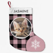 Roze Buffalo Geplaagd Custom Pet Kat Foto Kleine Kerstsok (Voorkant)