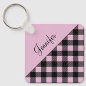 Roze Buffalo Geplakt Check Patroonnaam Sleutelhanger (Voorkant)