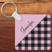 Roze Buffalo Geplakt Check Patroonnaam Sleutelhanger (Voorkant)