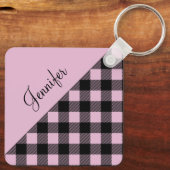 Roze Buffalo Geplakt Check Patroonnaam Sleutelhanger (Achterkant)