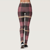 Roze Buffalo Plaid met Nordic Stripes Vakantie Leggings (Achterkant)
