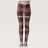 Roze Buffalo Plaid met Nordic Stripes Vakantie Leggings (Voorkant)