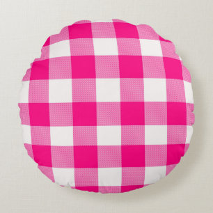Roze Buffalo Plaid  Rond Kussen