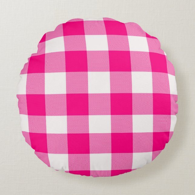 Roze Buffalo Plaid  Rond Kussen (Voorkant)
