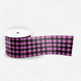 Roze Buffalo Print Plaid Satijnen Lint