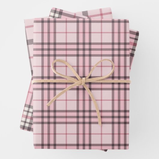 Roze Buffalo Pset Gingham in set 3 Inpakpapier Vel (In situ)