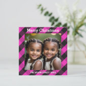 Roze Buffel Check aangepaste foto Kerstmis Feestdagenkaart (Staand voorkant)
