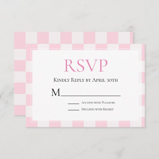 Roze Buffel Check Bruiloft RSVP (Voorkant / Achterkant)