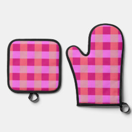 Roze Buffel geruit Ovenwant & Pannenlap Set