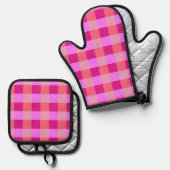 Roze Buffel geruit Ovenwant & Pannenlap Set (Voorkant / Achterkant)