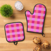 Roze Buffel geruit Ovenwant & Pannenlap Set (Top down)