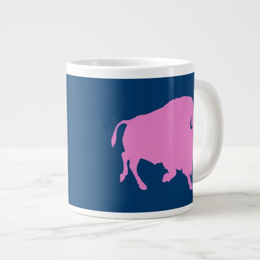 Roze buffel-logo met winkelspoel grote koffiekop (Voorkant rechts)