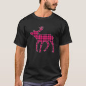 Roze Buffel Plaid Herten Rendier Hoofd Kerstmis XM T-shirt (Voorkant)